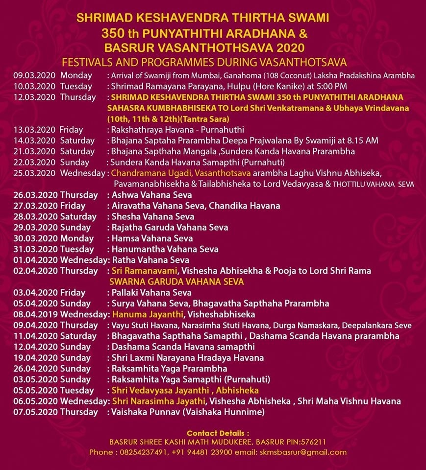 Vasanthothsav & Sahasra Kumbhabhisheka at Basrur Shri Kashi Math